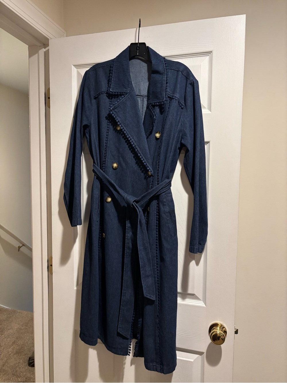 Dark Denim Coat with Trim